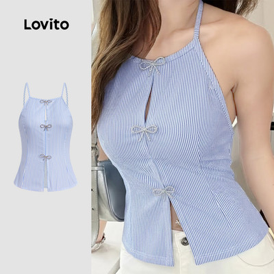 Lovito Phong cách thường ngày Áo Nữ Mùa Xuân/Hè Đính Nơ Trang Trí LK3ED037