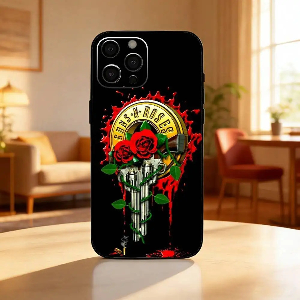 Ốp Điện Thoại TP-2 Band G-Guns N Roses Cho iPhone17,16,15,13,12 Plus, Max Soft Silicone Đen Cover
