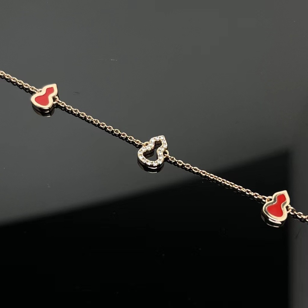 V Gold and Red Agate Five Gourd Bracelet18k Rose gold diamond-embellished hollow-out light luxury re