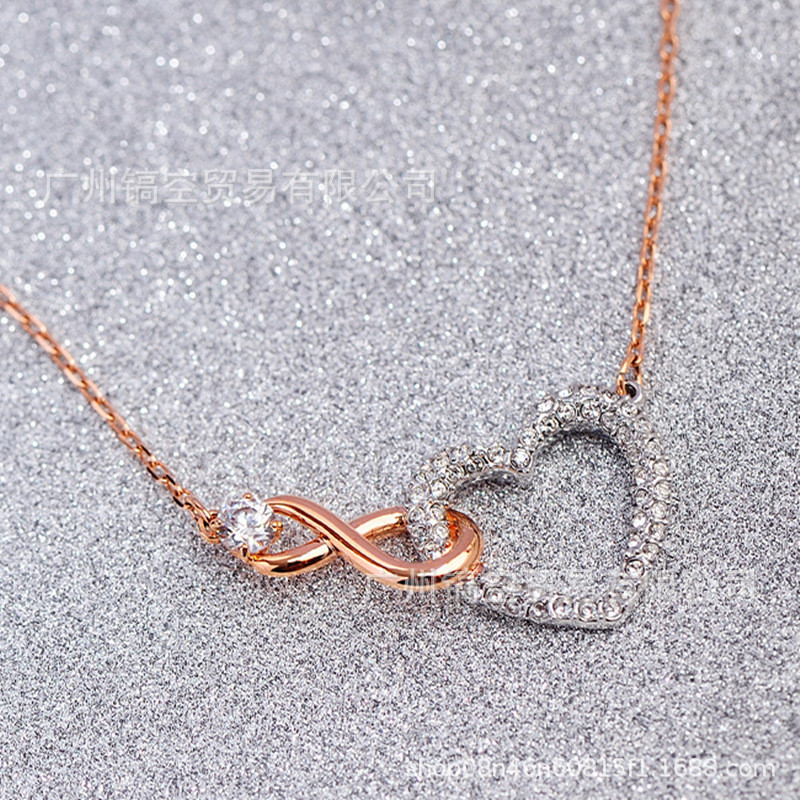 Popular~Shi Jia1：1Original Rose gold Eternal Love Necklace for Women with Swarovski Elements Crystal