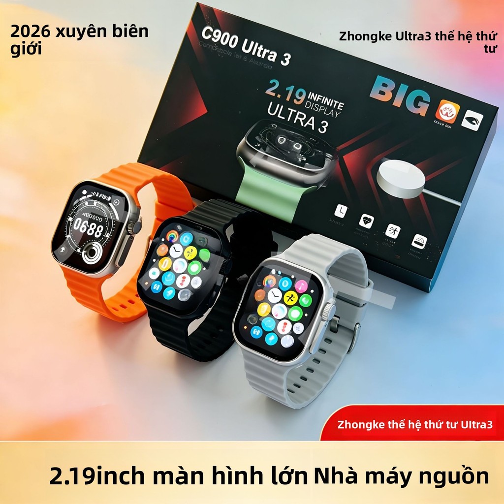 Đồng hồ thông minh phong cách mới 2026 S9Ultra3, hỗ trợ cuộc gọi Bluetooth, Theo dõi nhịp tim và huy