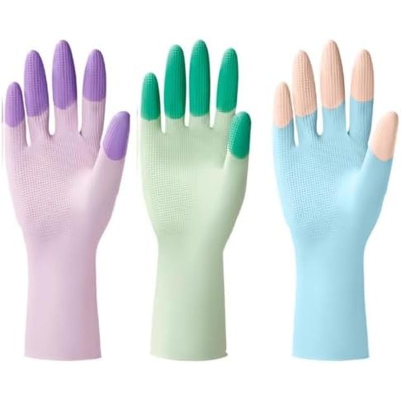 Household Cleaning Durable Latex Women's Gloves Short, Reusable Dishwashing Work Gloves Anti Slip Po