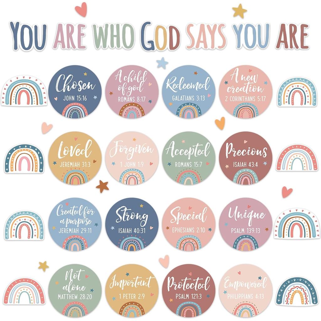 Christian Bulletin Board Trang trí Bảng tin truyền cảm hứng Bộ cắt giảm động lực Boho Rainbow God Sa