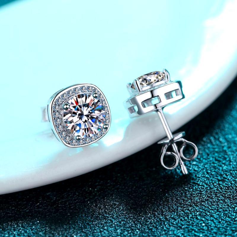 Bông tai nữ bạc X-117 925, 0,5 Carat / 1 Carat / 2 Carat Moissanite * 2 (Bao gồm chứng chỉ)