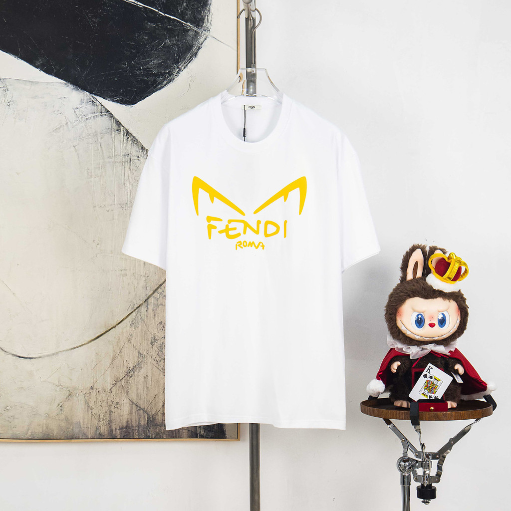 Fendi Áo Thun Nam Nữ Mới, In Hình, Phù hợp Công Sở
