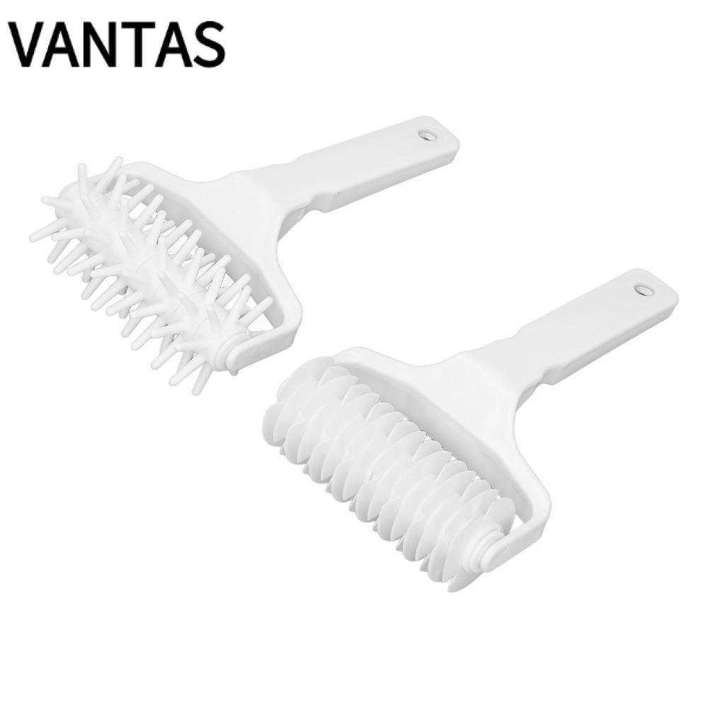 VANTAS 2 Chiếc Pizza Vỏ Con Lăn Docker, Tay Cầm Dài Lưới Con Lăn Cắt Pizza Bột Con Lăn Docker, Nhựa 