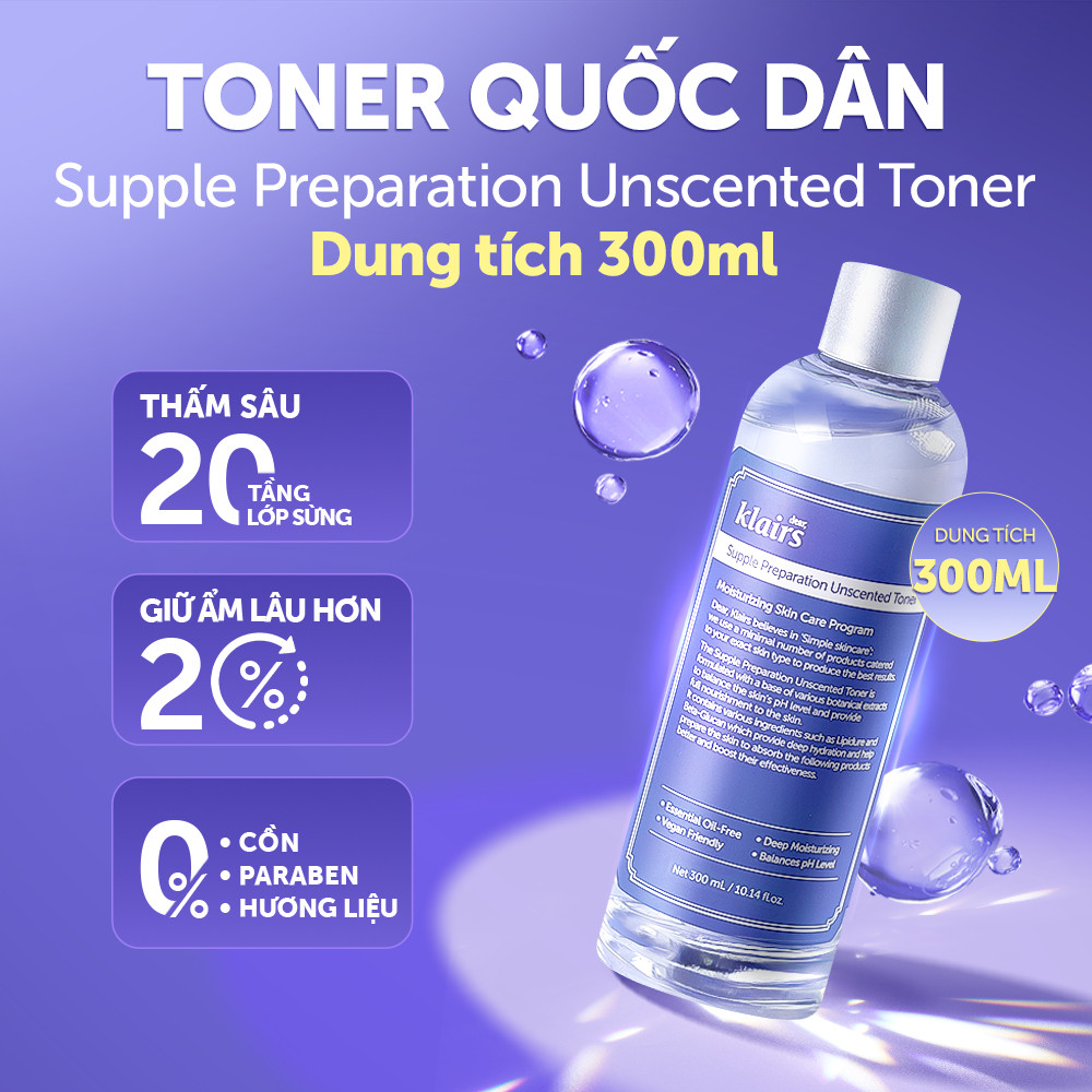 Nước hoa hồng Dear, Klairs Supple Preparation Unscented Toner hỗ trợ cấp ẩm 300ml [FS] | BigBuy360 - bigbuy360.vn