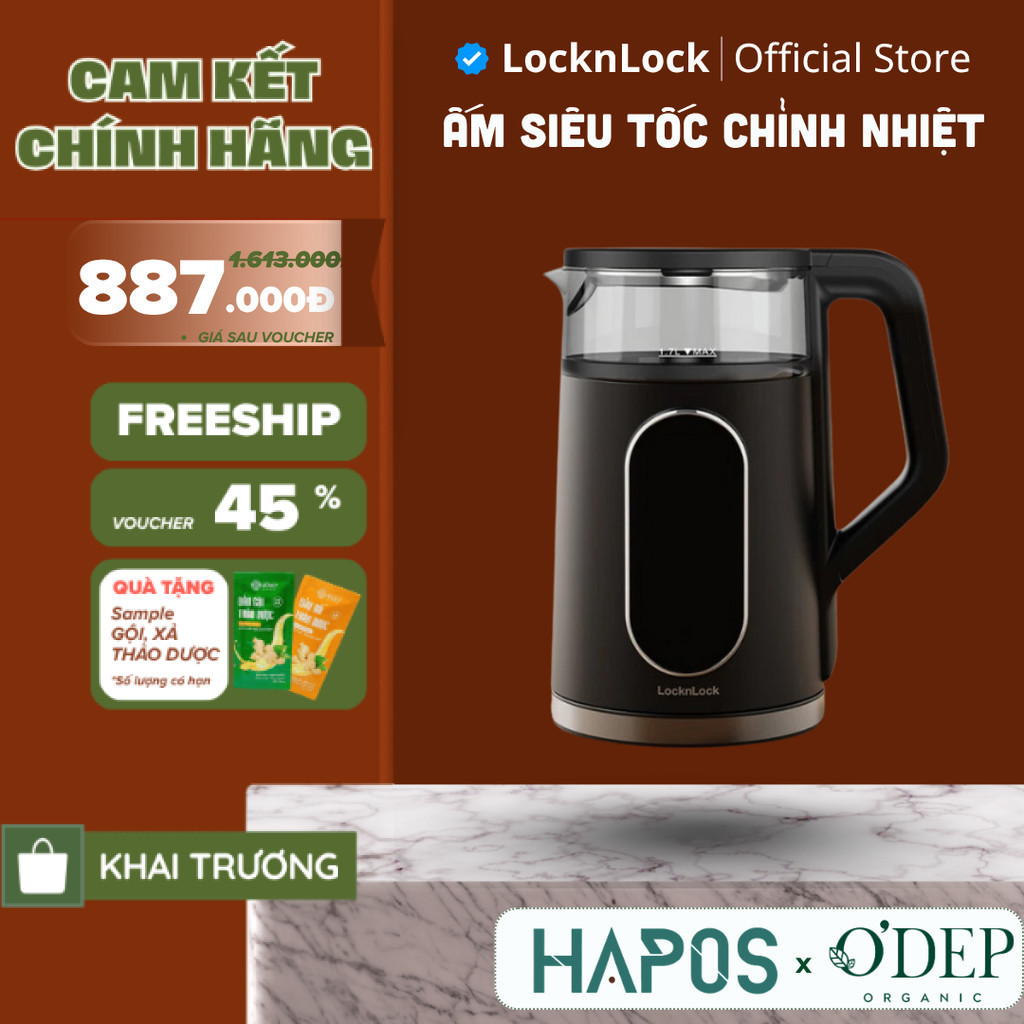 Ấm siêu tốc LocknLock 1.7L Digital giữ ấm, chỉnh nhiệt Electric Kettle EJK286BLK - HAPOS LOF