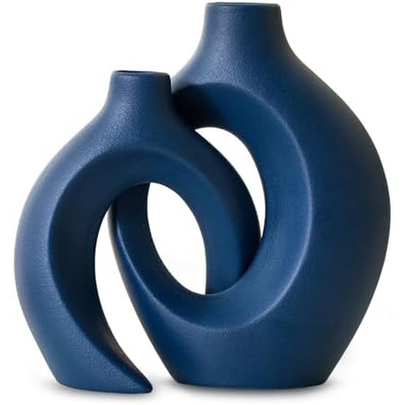 Levvohd Hollow Ceramic Vase Set of 2, Modern Nordic Minimalist Book Style Boho Aesthetic Vases for H