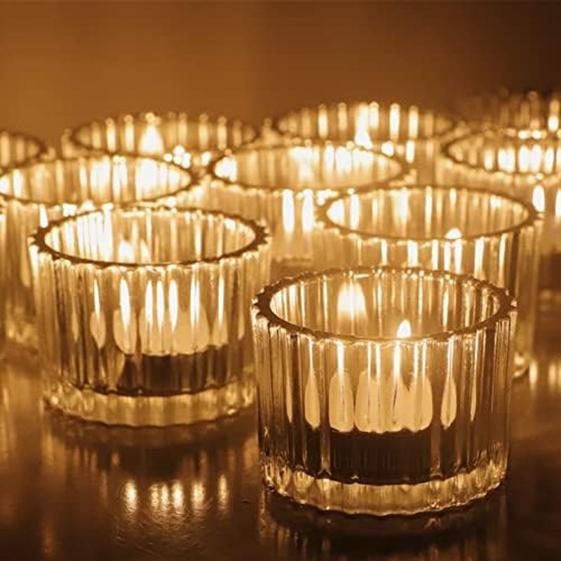 VOHO Clear Tealight Candle Holder Set of 12, Glass Tealight Candle Holders for Wedding Party, Tea Li