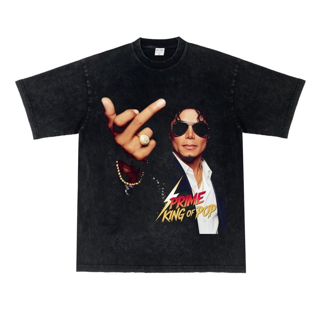 Michael Jackson Michael Jackson American Cổ Nhỏ Đường Phố Hợp Thời Trang Retro Áo Thun Tay Ngắn
