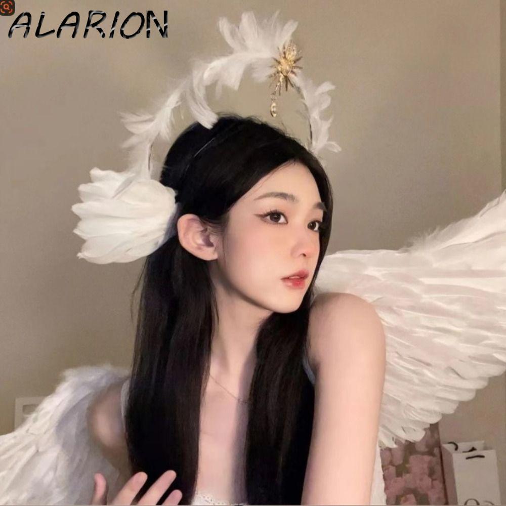 ALARION Feather Glory Crown Headband, Dress Up Đạo cụ hai lớp Virgin Mary Queen Tiara, Handmade Phon