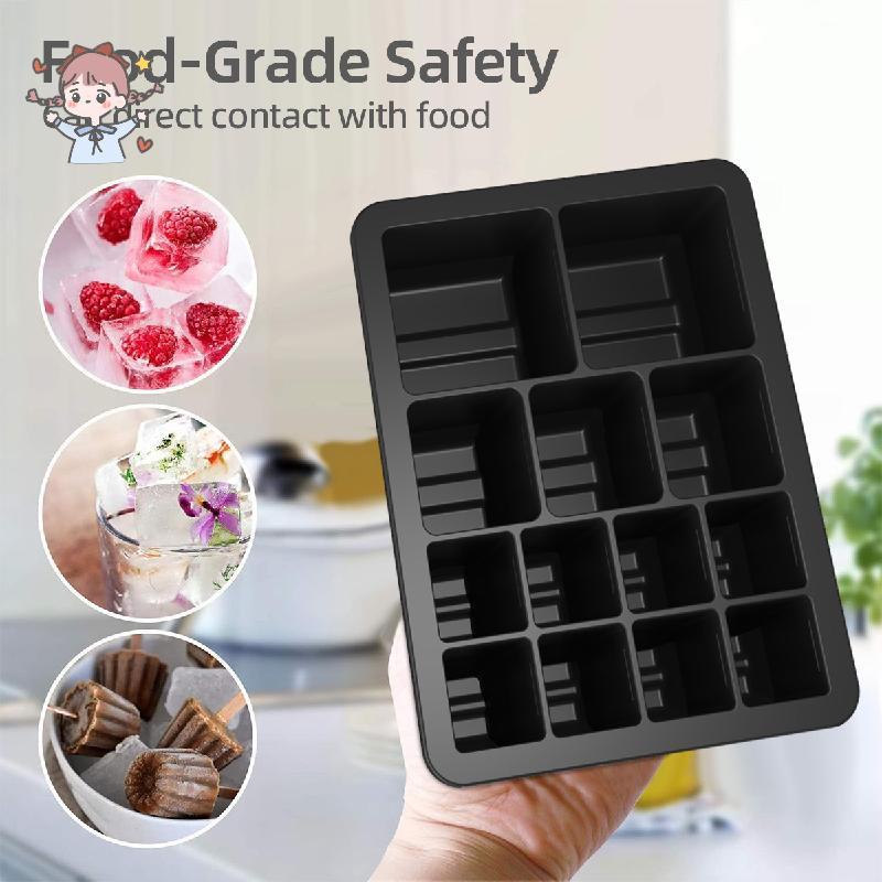 Khay làm đá viên silicon, Khay làm đá hình vuông 13 có nắp, Khuôn làm đá silicon, Máy làm đá viên, K