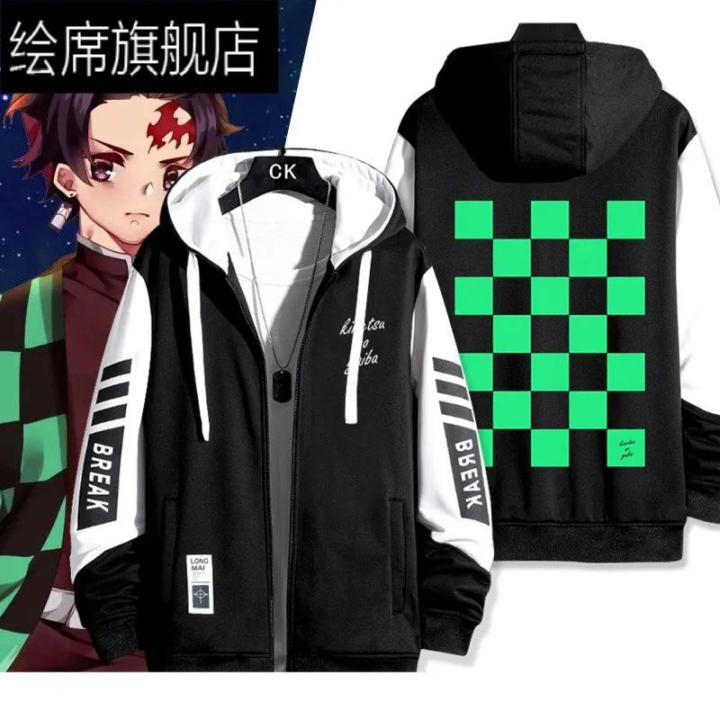 Demon Slayer Kamado Tanjiro cùng mẫu Zip Up Nữ / Nam Áo Khoác Áo Cosplay Dây Kéo Áo Khoác Cosplay Qu