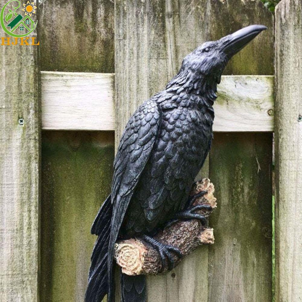 HJKL Tượng Raven HJKL, Tượng Chim Nhựa Đen, Trang Trí Động Vật Thú Vị Thực Tế Raven Halloween