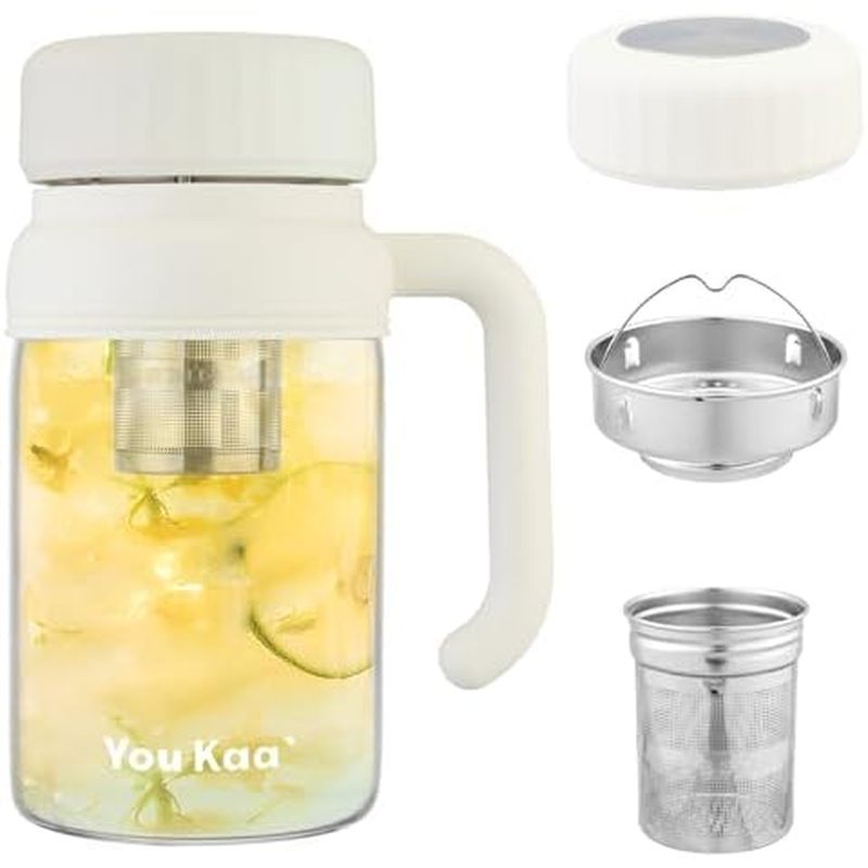 32oz Glass Water Bottle, Tea Bottle with Infuser & Handle, BPA-Free Leakproof Wide Mouth Large Tea I