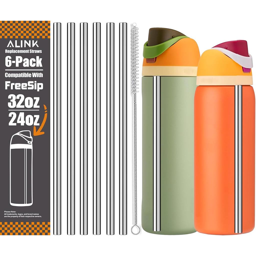 Ống hút bằng thép không gỉ ALINK cho chai nước cách nhiệt Owala FreeZip 24 oz 32 oz, 6 gói Ống hút t