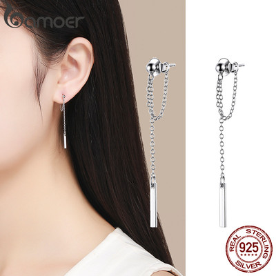 Bamoer Bông Tai bạc 925 Dáng Dài Thiết Kế Đơn Giản Thời Trang Cho Nữ sce550