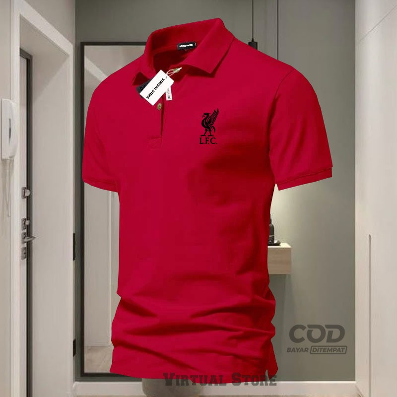 Áo sơ mi polo nam LFC logo văn bản, chất lượng cao, nhẹ thoáng khí cho mùa hè