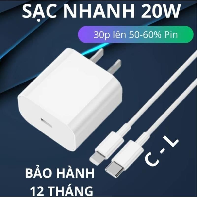 COMBO BỘ SẠC NHANH 20W CHO CÁC DÒNG MÁY NHÀ TÁO TỪ 5,6,7,8,X ĐẾN XS,XR SE BẢO HÀNH 12 THÁNG Hoàng Th