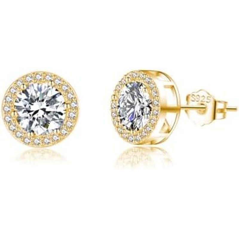 SLUYNZ Sterling Silver Round Halo CZ Stud Earrings for Women Teen Girls Simulated Diamond Earrings S