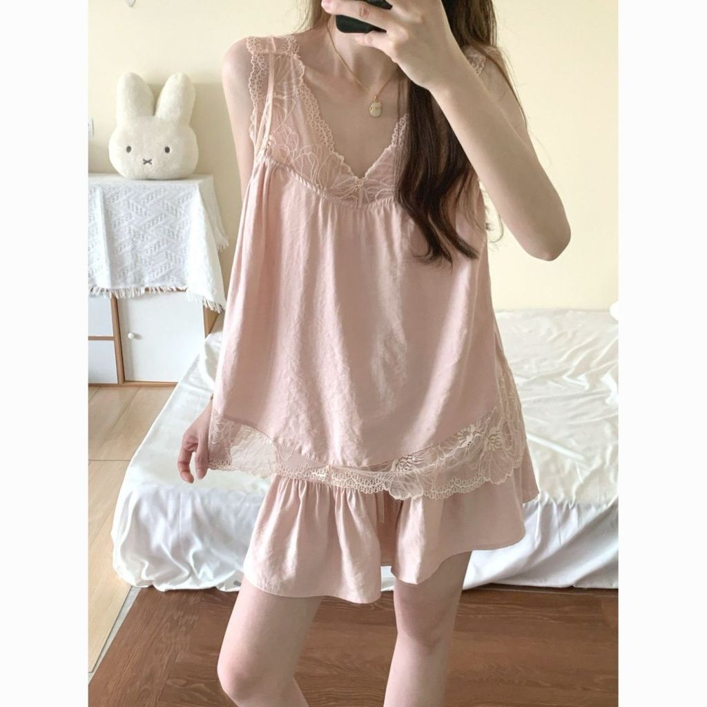 4.28-Áo Ngủ Ren Ngọt Ngào Nữ 2026 Phong Cách Mới Phong Cách Mùa Hè Áo Quần Short Homewear Suit | BigBuy360 - bigbuy360.vn