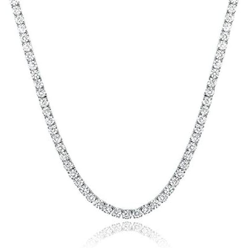 Tennis Necklace 18K White Gold Plated | 4.0mm Round Cubic Zirconia Cut Faux Diamond Tennis Chain for