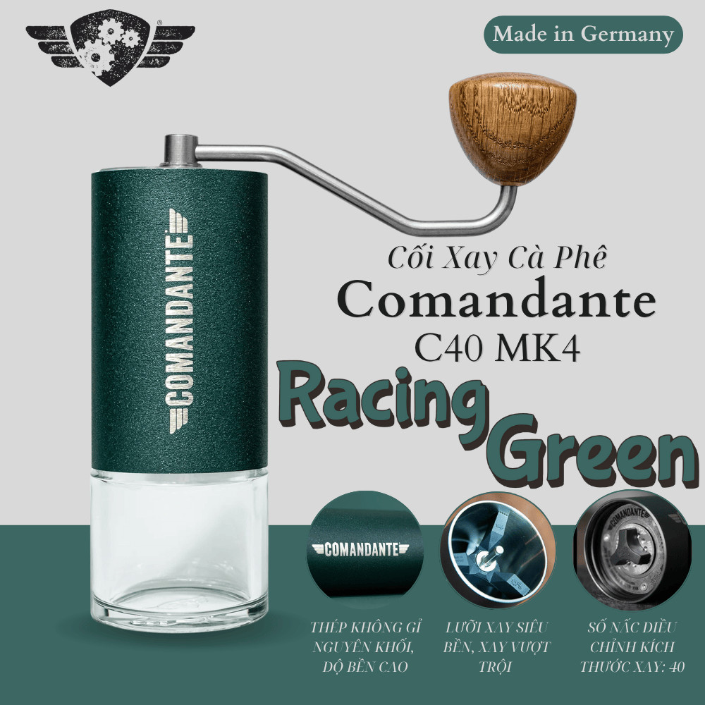 Cối Xay Cà Phê Comandante C40 MK4 Nitro Blade - Racing Green - 40 Nấc Xay - Made In Germany