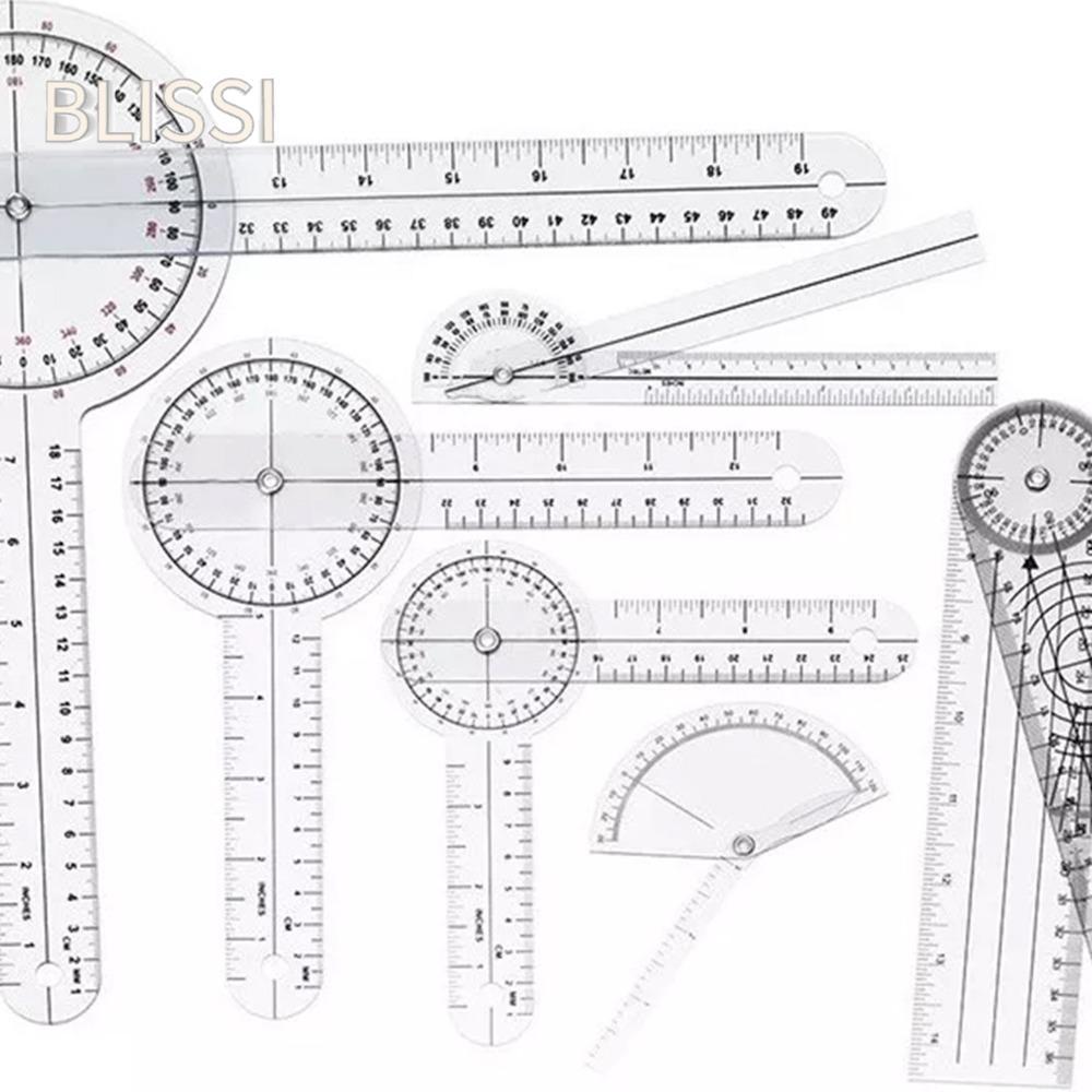 BLISS‌Tôi 6 chiếc 360° Bộ Goniometer, Bộ thước đo độ bền trong suốt Chất liệu PVC, Bộ thước đo góc 3