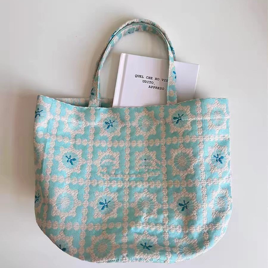 [Túi đựng rau củ Jacquard Blue Glacier Sky] Túi xách xô thiết kế Niche | Túi vải nhẹ mùa hè phù hợp