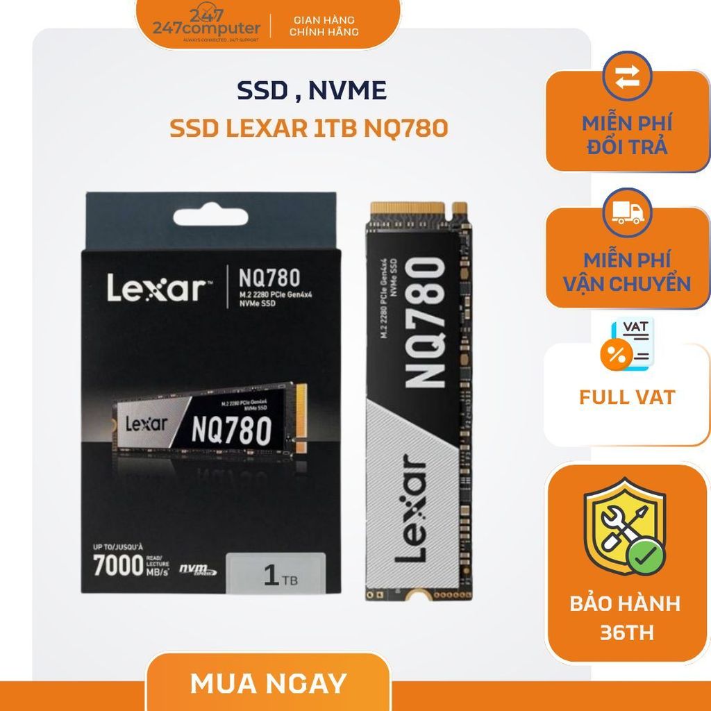 Ổ cứng SSD NVME 1TB Lexar NQ780 M.2 PCIe Gen4 x4 up to 6500MB/s read, 2500MB/s write - BH 60 tháng