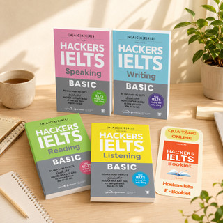 Sách – Combo Hackers IELTS Basic (Bộ 4 Cuốn) –  Kèm Lời Giải Chi Tiết (Band 3.0-5.5+) (Gamma Books)