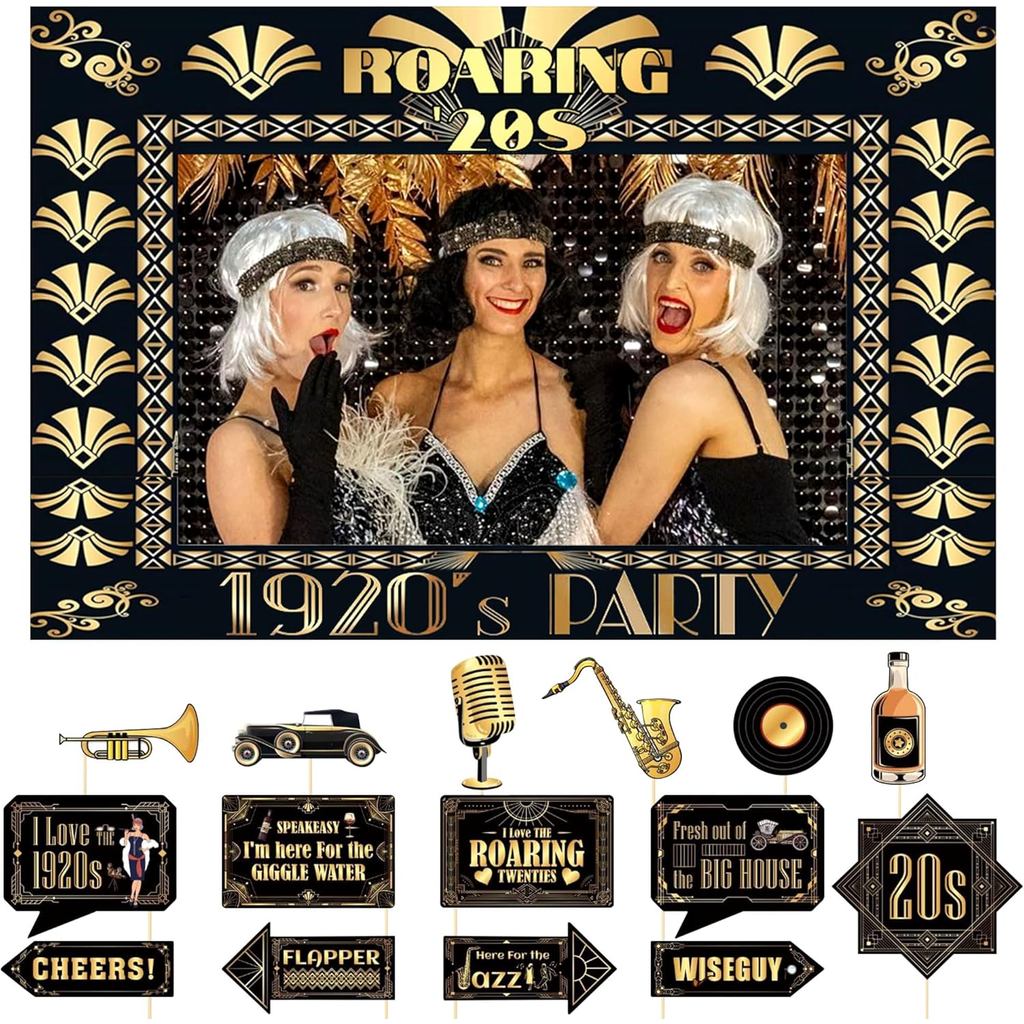 LaVenty Roaring 20s Photo Booth Đạo cụ 1920 Photo Booth Đạo cụ Gatsby Đảng Đạo cụ Roaring 20s Trang 