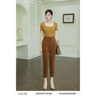 Quần baggy nâu cạp lật thiết kế Elise FF2409024BPWOBR