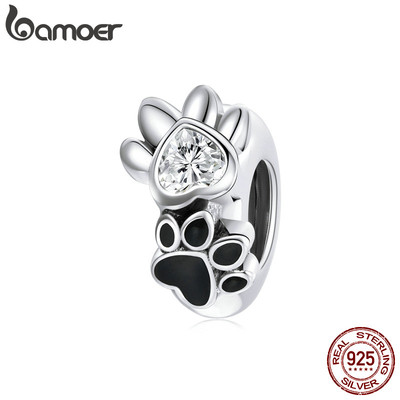 Hạt Charm Bamoer SCC1846 Bạc 925 Thật Hình Bàn Chân Thú Cưng Dùng Để Tự Làm Vòng Tay Thời Trang