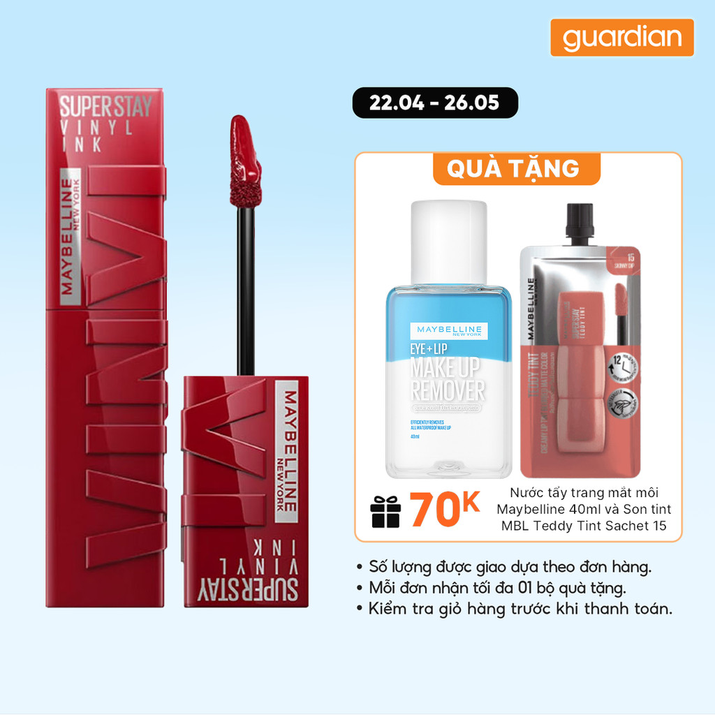 Son Kem Bóng Maybelline New York Super Stay Vinyl Ink 10 Lippy Nâu Đỏ Ấm 4.2ml