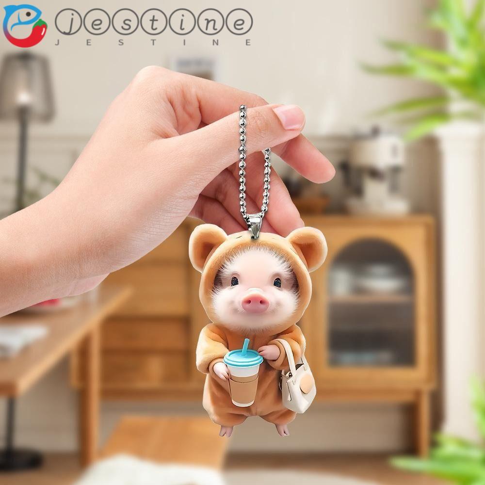 Mặt dây chuyền móc chìa khóa JESTINE, Móc chìa khóa hình heo con Acrylic, Biker Pig 2D dễ thương Mặt