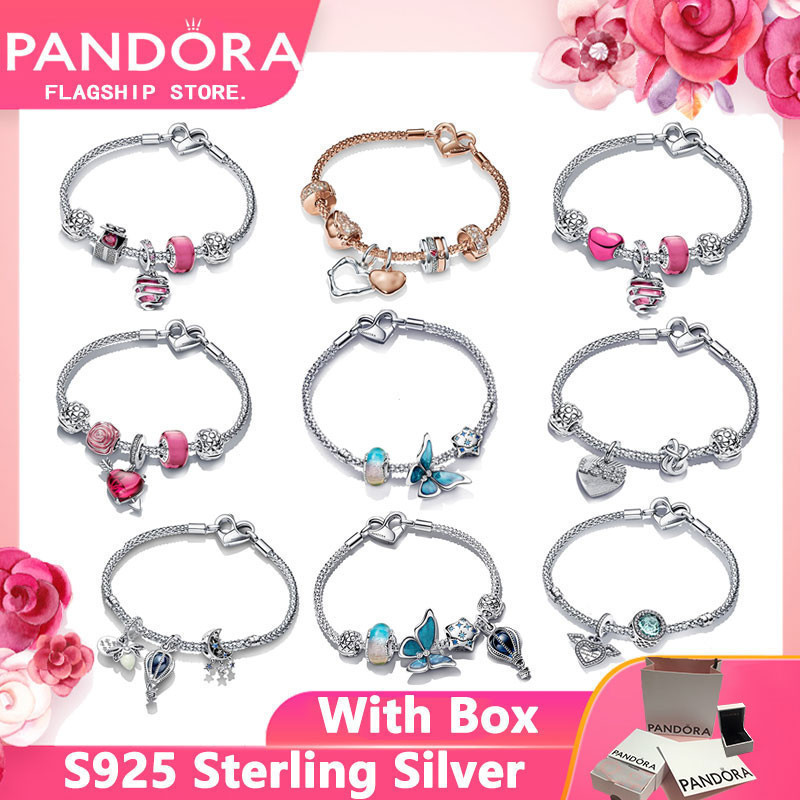 Vòng tay bạc Pandora bộ quà tặng cho cặp đôi, hộp bướm và thiên thần