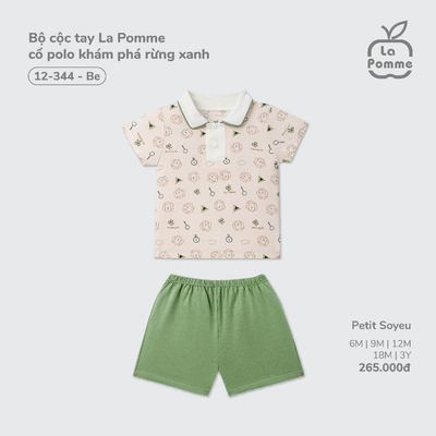 Bộ cộc tay La Pomme cổ polo khám phá rừng xanh - Sợi Petit Soyeu thoáng mát – Bé trai - 6M - 3Y