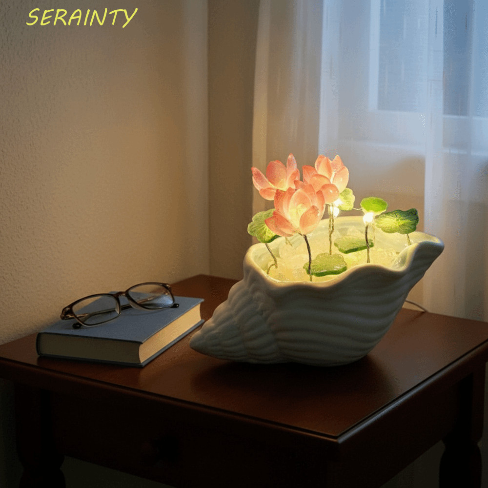 SERAINTY Sea Shell Glass Lotus, Chất liệu thủy tinh Kích thước nhỏ Đèn ngủ nhỏ, Dự án DIY Lotus Desi