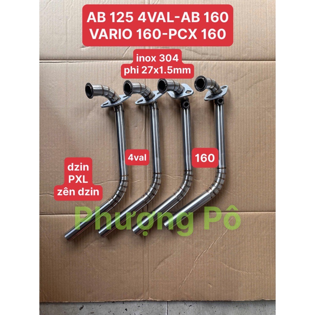 ⚡️FREESHIP⚡️ Cổ pô AB 125 4VAL-AB/VARIO/PCX 160 INOX 304 phi 27x1.5 li lắp dzin