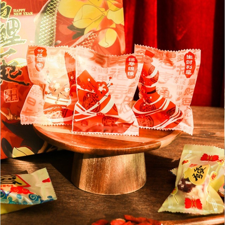 Năm Mới Bao Bì Túi Kẹo Nougat Bông Tuyết Bánh Dứa Bánh Nougat Bánh Bao Bì Fu Lu Shou Chunfeng Đạo Xi