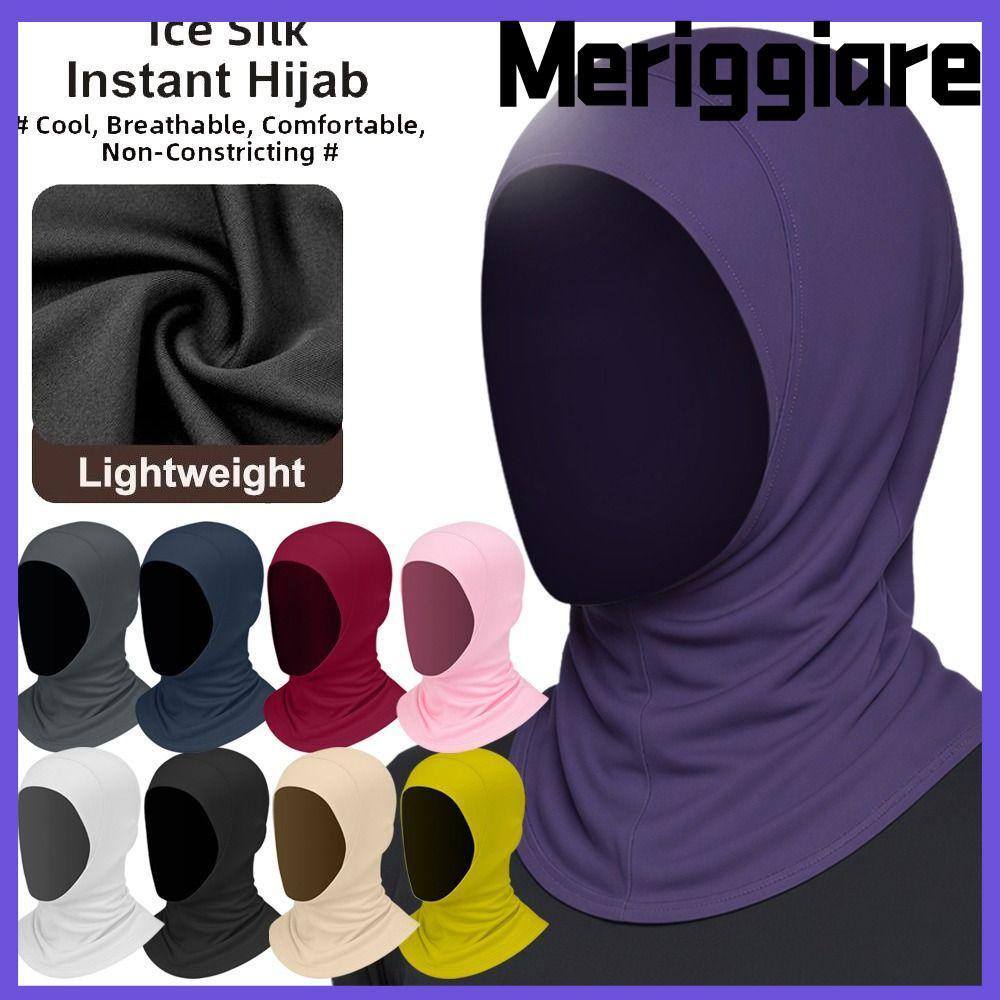 Khăn Hijab nữ MERIGGIARE, Khăn Hijab ăn liền bằng lụa băng nhẹ, Bảo vệ cổ màu trơn thanh lịch Chống 