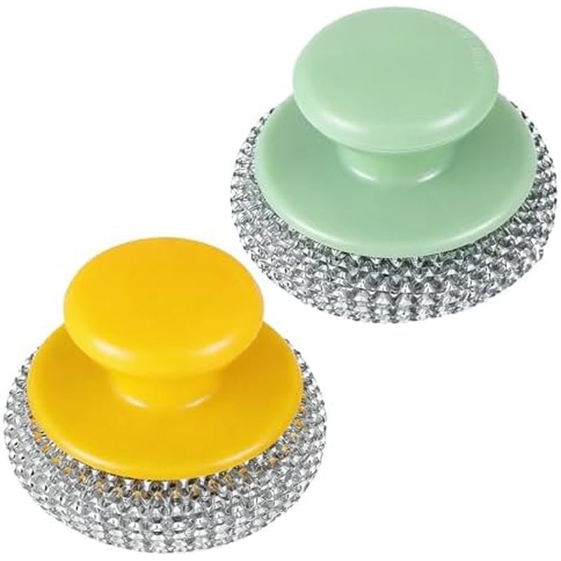 2Pcs Stainless Steel Scrubber, Stainless Steel Wool Scrubber with Handle, Heavy Duty Metal Scrubbers