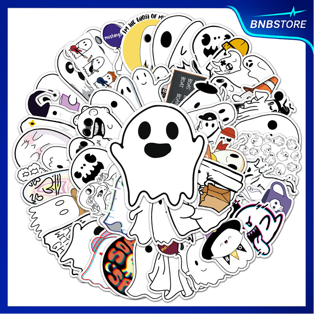Vận chuyển từ Thái Lan 50 miếng ma trắng Phim hoạt hình dễ thương Pacman Halloween Sticker