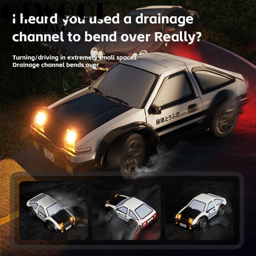 QTWOOF RC Drift Car, Nhựa 1 / 64 MINI AE86 RC Stunt Car, Đua Xe Sáng Tạo Thể Thao Điện Đen Trắng Điề