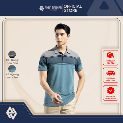 Áo polo nam cộc tay cao cấp Phan Nguyễn họa tiết phối kẻ ngang đơn giản, thời thượng APC.220-221