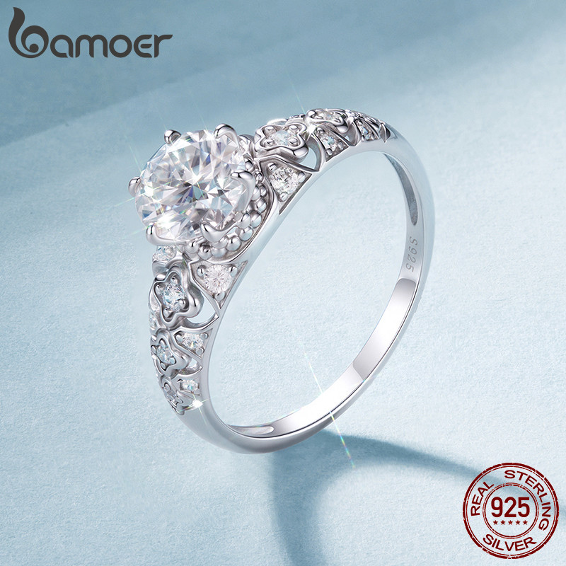 Nhẫn Bạc Bamoer 925 1CT Moissanite Đính Hôn Trang Sức Quà Tặng Cho Nữ