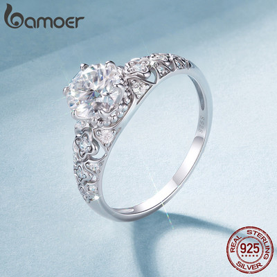 Nhẫn Bạc Bamoer 925 1CT Moissanite Đính Hôn Trang Sức Quà Tặng Cho Nữ