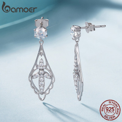 Bamoer Bạc 925 Bông Tai Bông Tai 0.5CT Vintage Hoa Moissanite Cưới Trang Sức Quà Tặng Cho Nữ